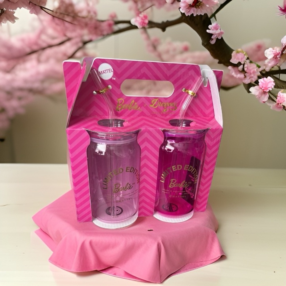 Barbie limited edition glass drinkware with straw
